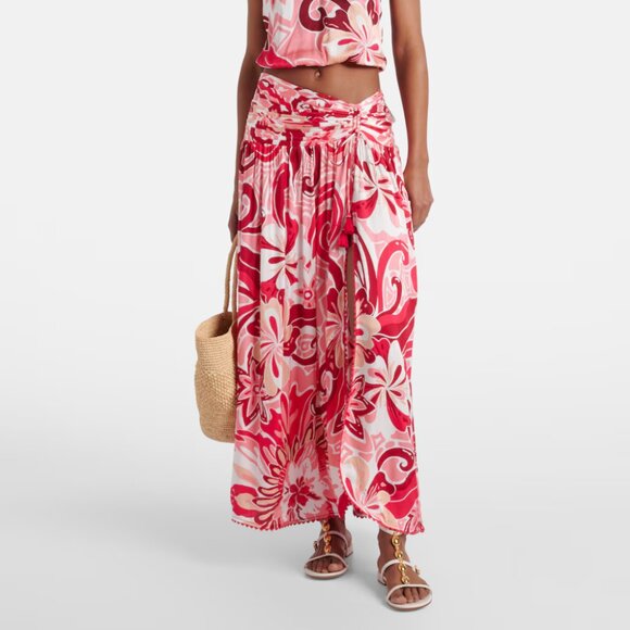 Poupette St. Barth Dresses & Skirts - Poupette St Barth Carla Printed Satin Maxi Skirt Size XS Tassel Slit